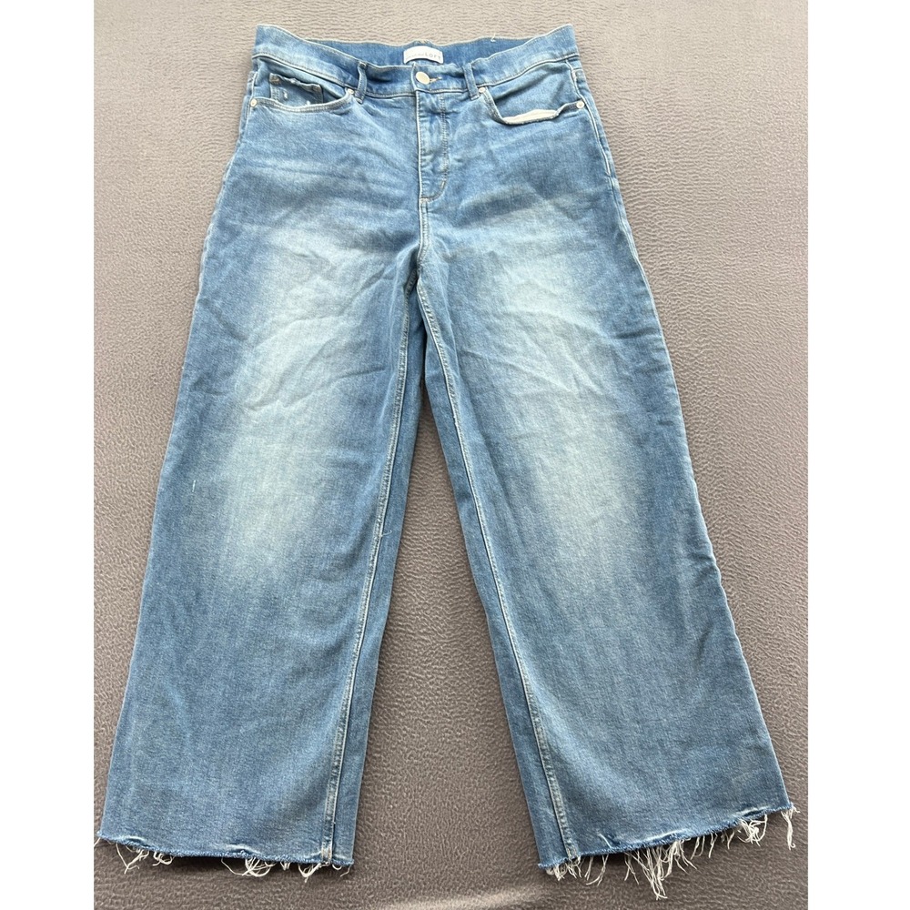 LOFT Jeans Women's 29/8 Blue High Waist Wide Leg Crop Medium Wash Frayed Hem